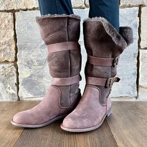EMU Australia Womens Ambrose Sheepskin Leather Boots US 7 Brown Buckle Luxury